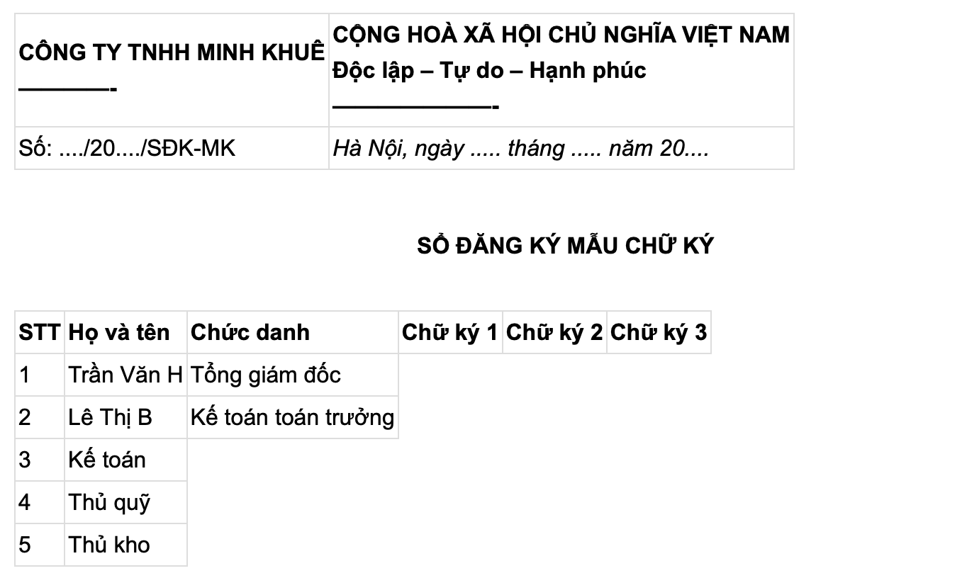 Mẫu sổ đăng ký mẫu chữ ký