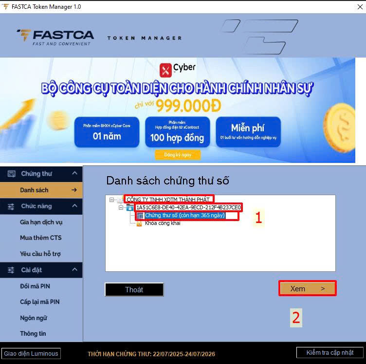 kiểm tra Serial chứng thư số