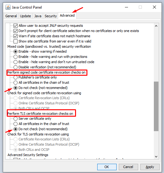 Chọn thẻ Advanced Tại thẻ “Perform Singed” và “Perrorm TLS” tích chọn “Do Not Check”. Chọn OK để hoàn tất việc sửa lỗi đọc chữ ký số Undefined.