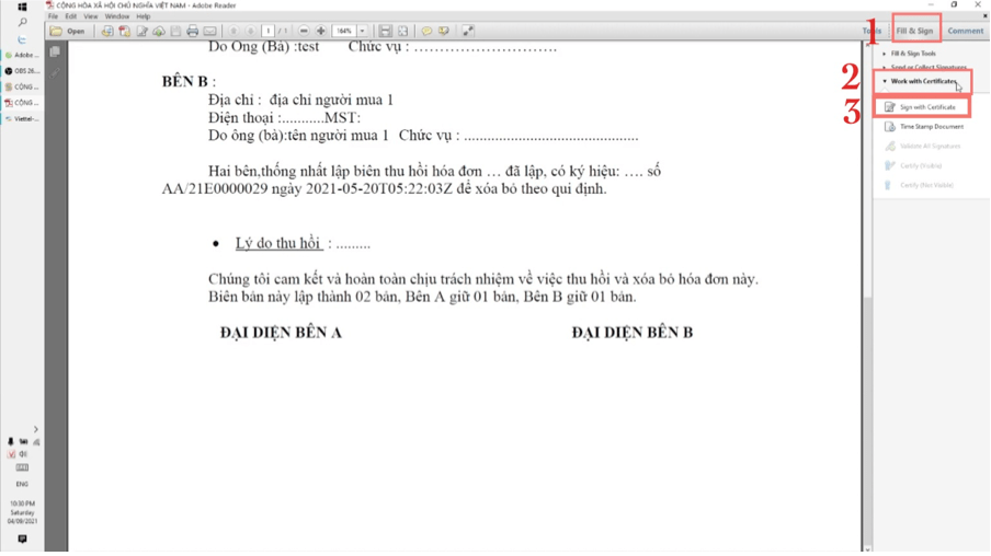 Các bước để ký chữ ký số trên file PDF Adobe Reader 
