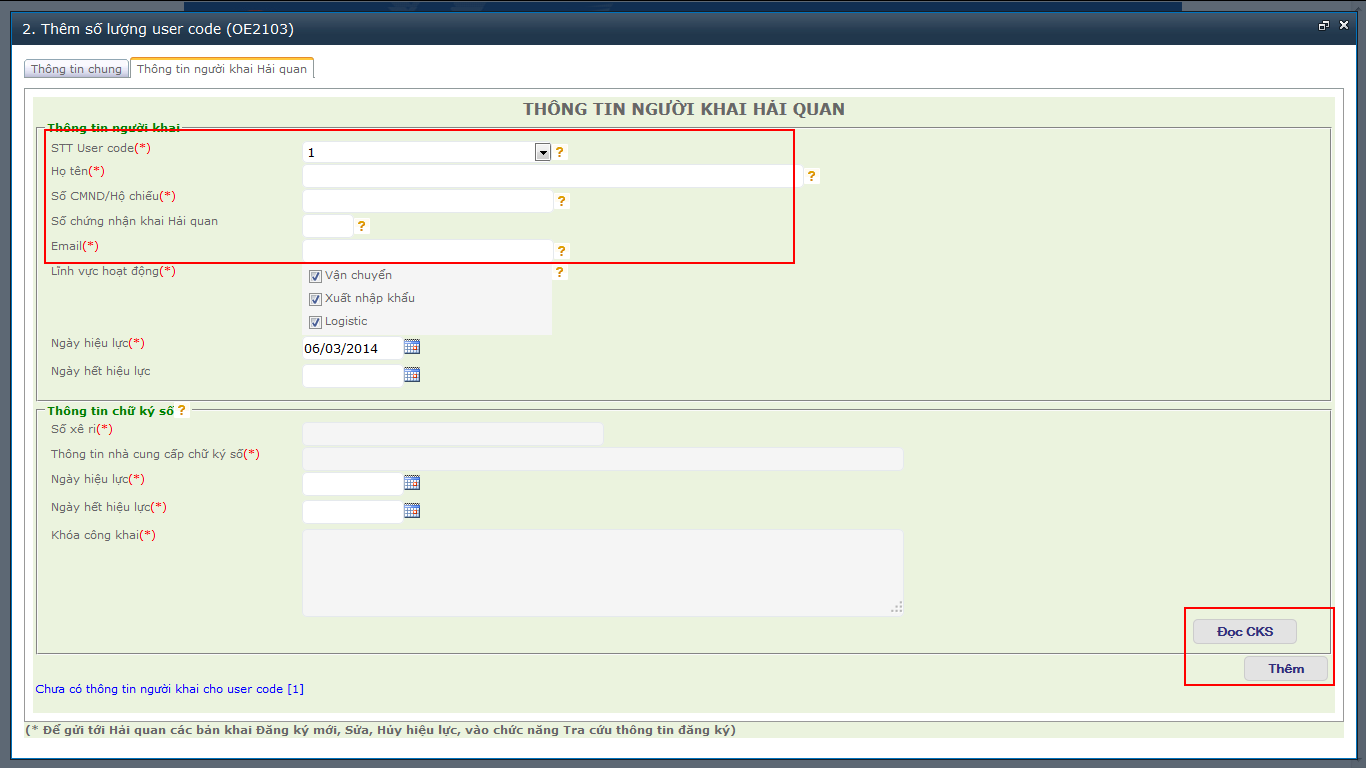 đăng ký chữ ký số hải quan