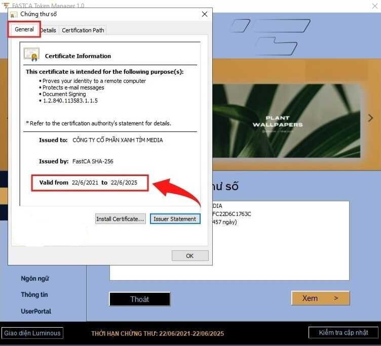 Kiểm tra thời hạn chữ ký số qua phần mềm quản lý USB Token