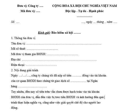 công văn giải trình bị treo tiền bhxh
