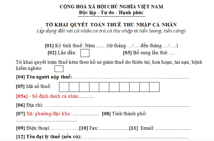 tờ khai tự quyết toán thuế TNCN