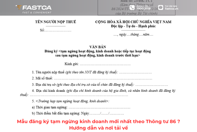 Mẫu đăng ký tạm ngừng kinh doanh mới nhất theo Thông tư 86 – Hướng dẫn và nơi tải về