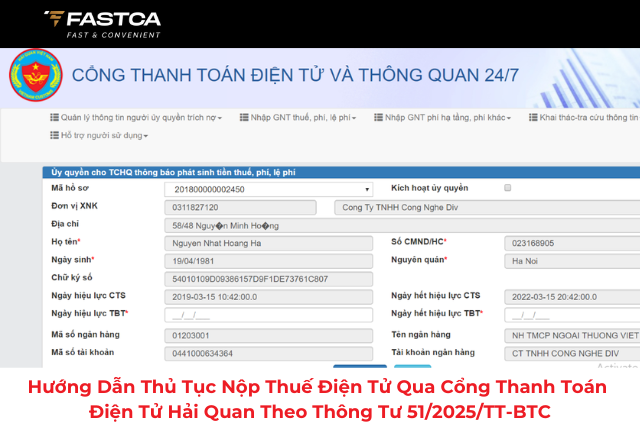 Hướng dẫn thủ tục nộp thuế điện tử qua Cổng thanh toán điện tử hải quan theo Thông Tư 51/2025/TT‑BTC