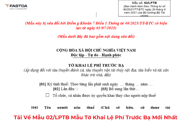 Tải về mẫu 02/LPTB mẫu tờ khai lệ phí trước bạ mới nhất